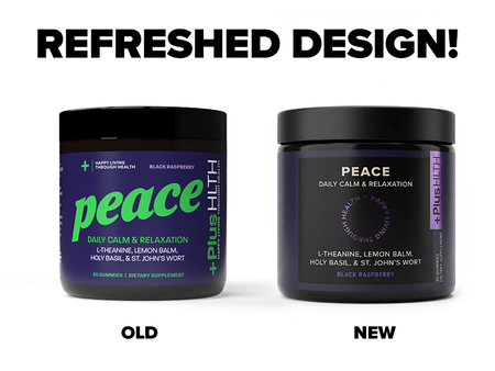 New Label for PlusHLTH Peace &ndash; Supplement for calm and relaxation with adaptogenic herbs